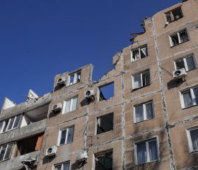 epa09884808 Destroyed apartment buildings in the shelling of two weeks ago by a 'Uragan' missile, in Donetsk, Ukraine, 11 April 2022. In the self-proclaimed Donetsk People's Republic (DPR), 261 people died from 01 April to 07 April, the press service of the Commissioner for Human Rights in the republic reports. In total, 6, 271 deaths have been registered in the DPR since the spring of 2014, including 96 children. On 24 February Russian troops had entered Ukrainian territory in what the Russian president declared a 'special military operation', resulting in fighting and destruction in the country, a huge flow of refugees, and multiple sanctions against Russia.